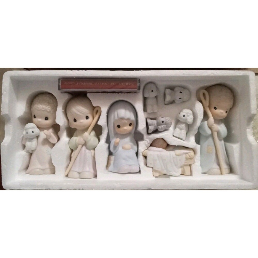 Precious Moments 9 Piece Enesco Set 104000 Come Let Us Adore Him 1986 BisqueNew